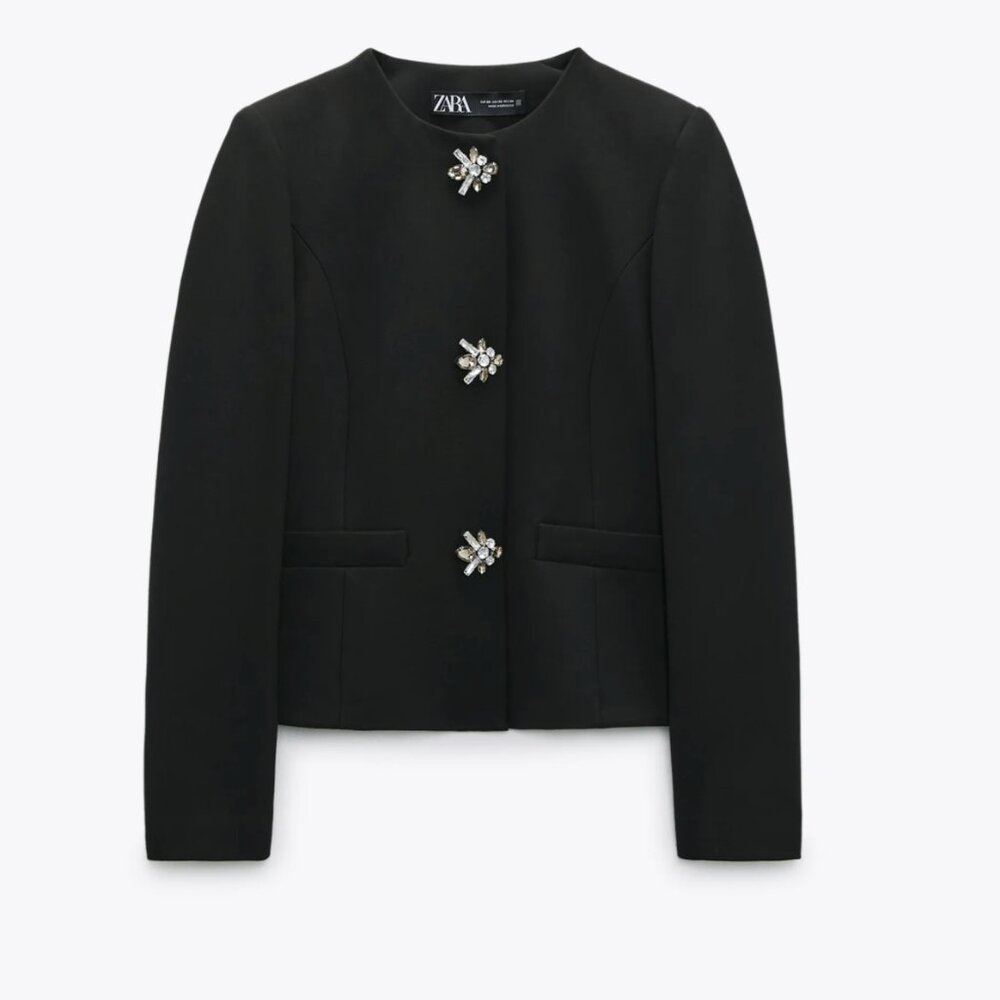 Zara Black Blazer with Embellished Buttons